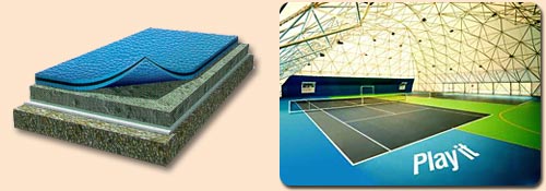 PLAY-TURF/PLAY-GYM the innovative flooring system for Multi-purpose sports (volleyball, handball, badminton, basketball, soccer) and tennis courts.